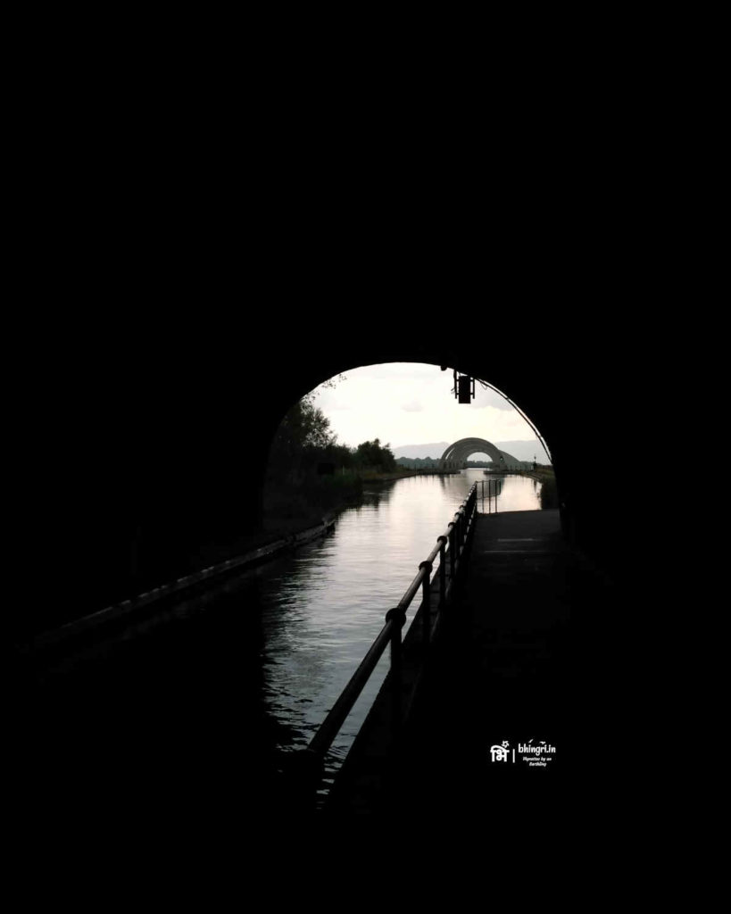 The Union Canal was diverted and through this tunnel brought towards the wheel location