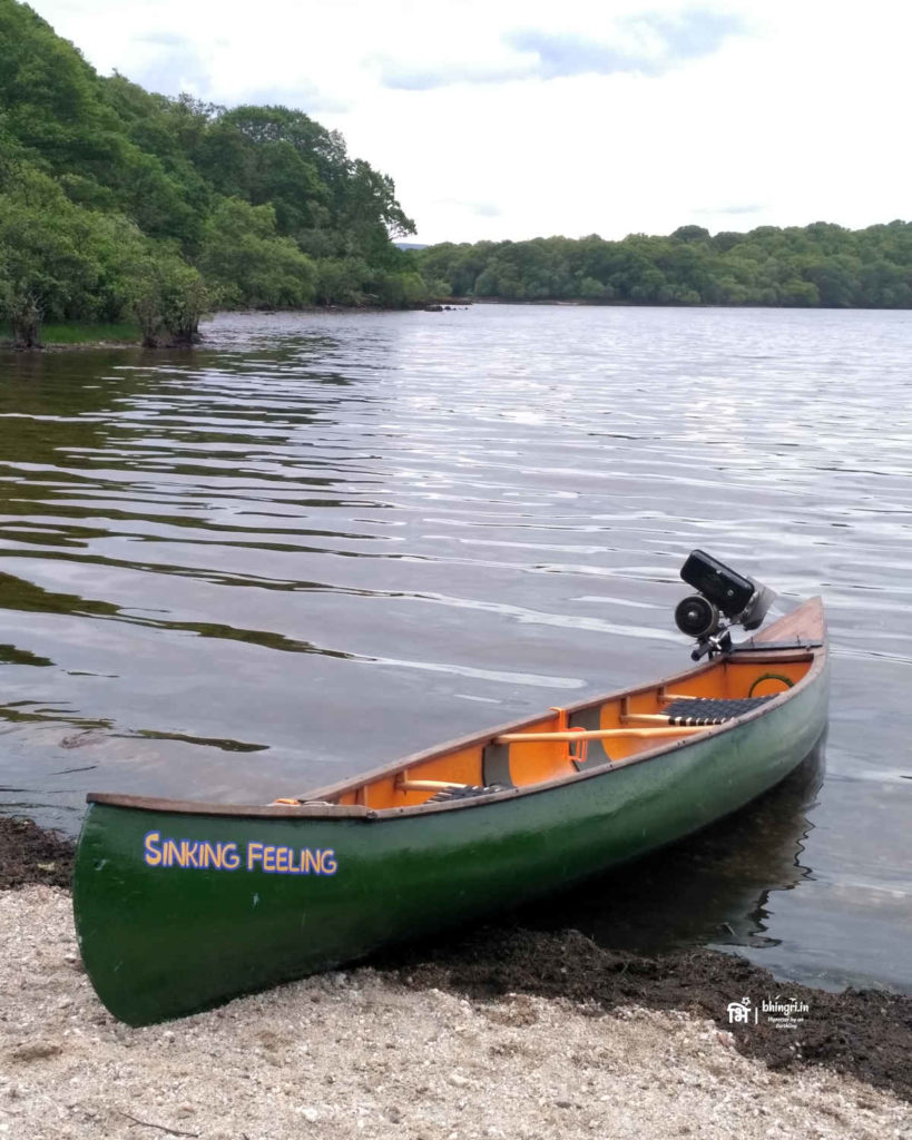 There is a small beach on the western side where you can even camp. There was a family camping when I was there. And they had this canoe. I would be skeptical to get on it.