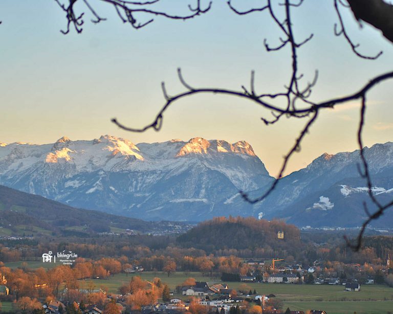 On the other side, Festung Hohensalzburg gives a picturesque view of the Alps